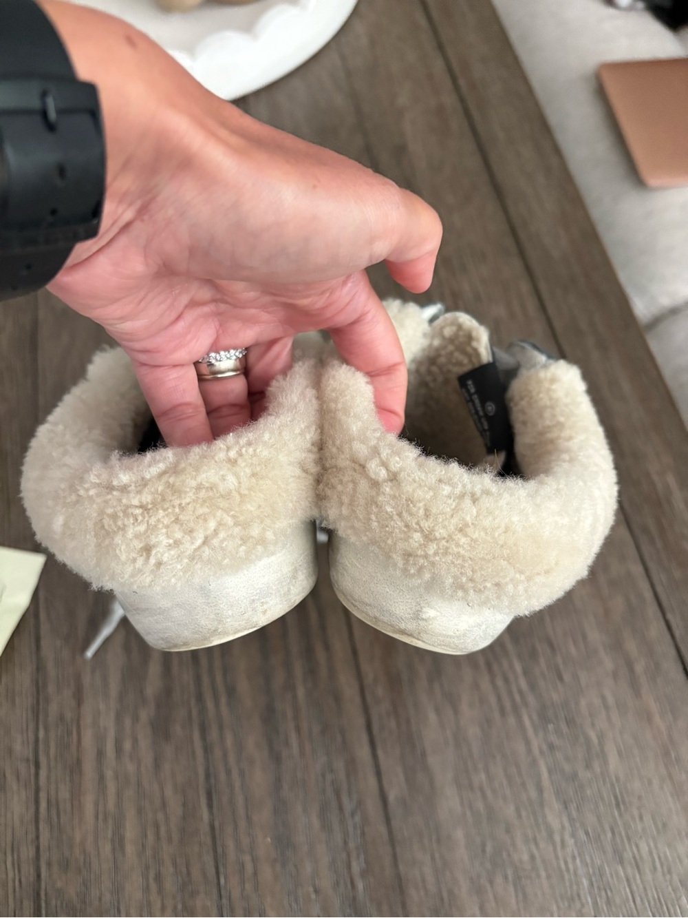 Golden Goose Black Star Sneakers with Cream Shearling Collar - Picture 3 of 7